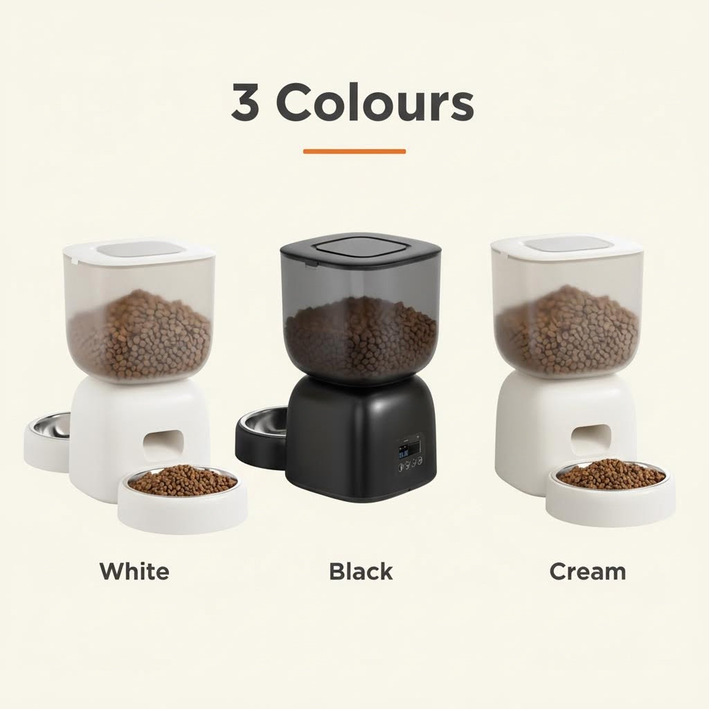 Smart Pet Feeder in White, Black and Cream